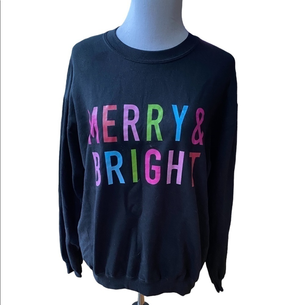 🎄Gildan Merry & Bright Colorful Christmas Sweatshirt Merry Christmas Size M